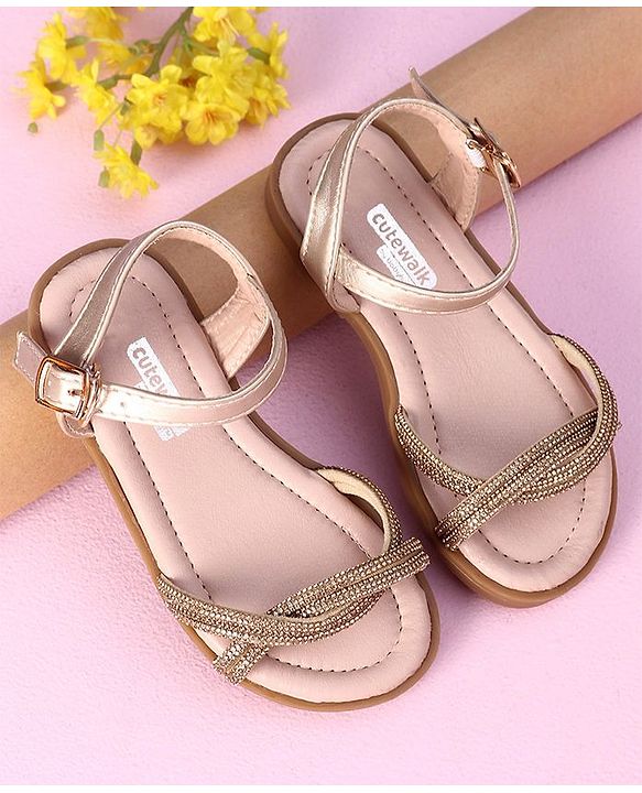 Cute Walk by Babyhug Sandals with Studded Lace - Gold