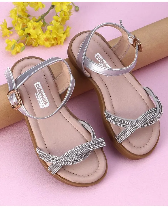 Buy Cute Walk by Babyhug Sandals with Studded Lace Silver for