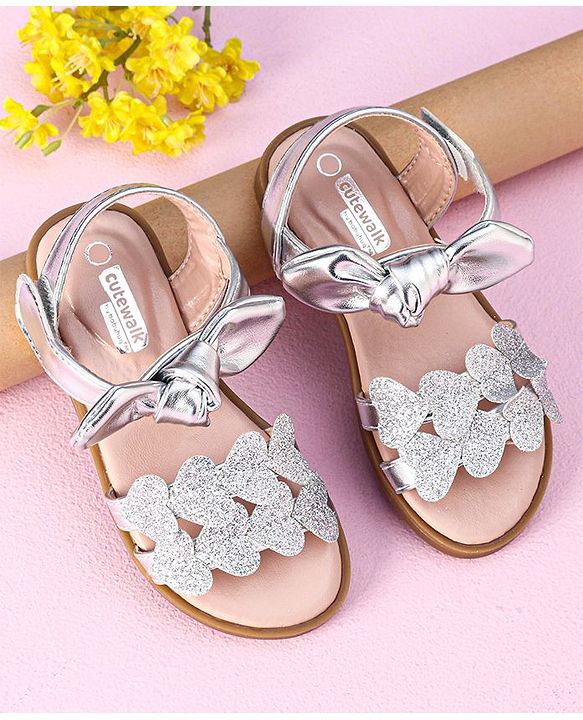 Cute Walk by Babyhug Sandals Glittered Heart Applique - Silver