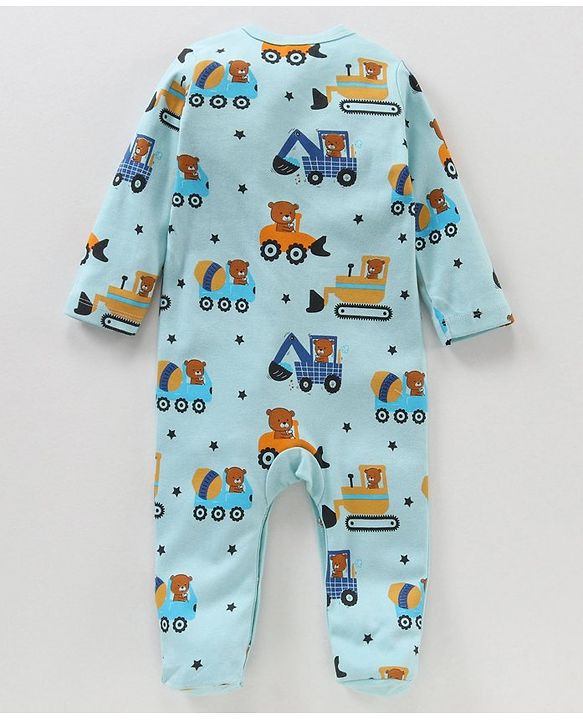 Babyhug Full Sleeves Sleep Suit Teddy Printed - Blue