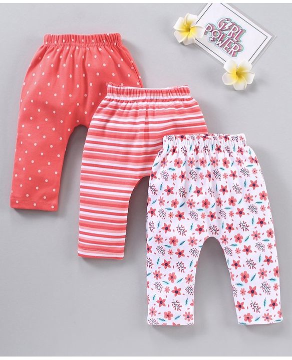 Babyhug Full Length Diaper Leggings Stripes & Floral Print Pack Of 3 - Multicolor