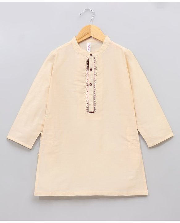 Babyhug Full Sleeves Kurta & Dhoti With Jacket Embroidery Detailing - Cream Maroon