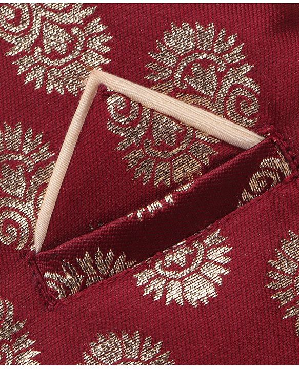 Babyhug Full Sleeves Kurta & Dhoti With Jacket Embroidery Detailing - Cream Maroon