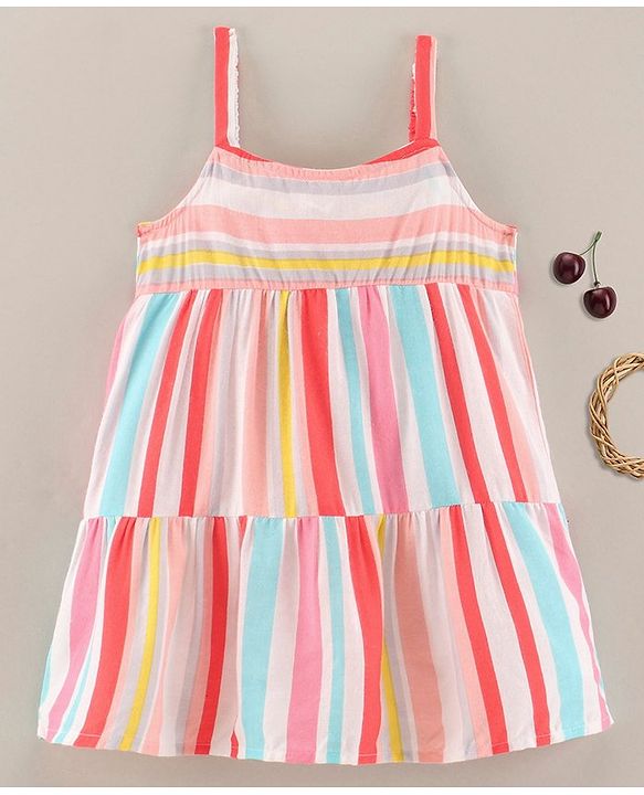 Babyhug Singlet Viscose Striped Frock - Multicolor