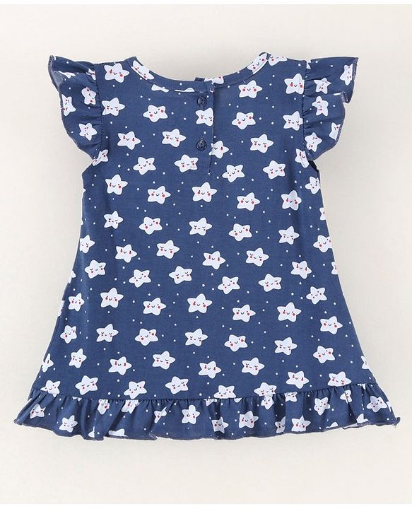 Babyhug Flutter Sleeves Nighty Floral Print - Blue