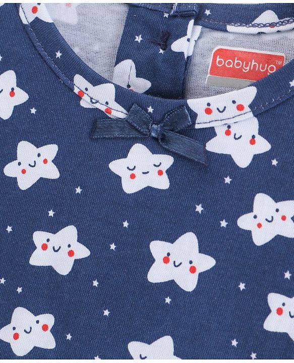 Babyhug Flutter Sleeves Nighty Floral Print - Blue