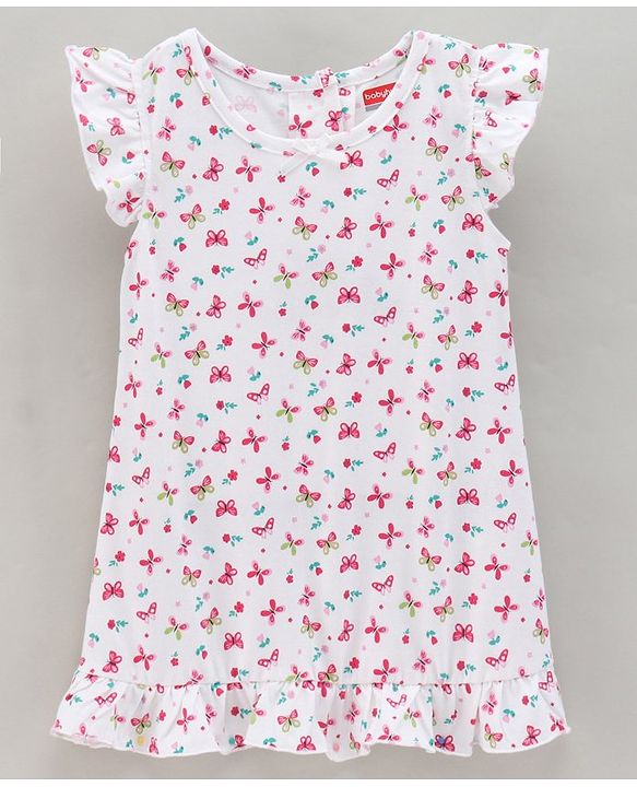 Babyhug Cap Sleeves Nighties Multiprint Pack of 2 - White Light Pink