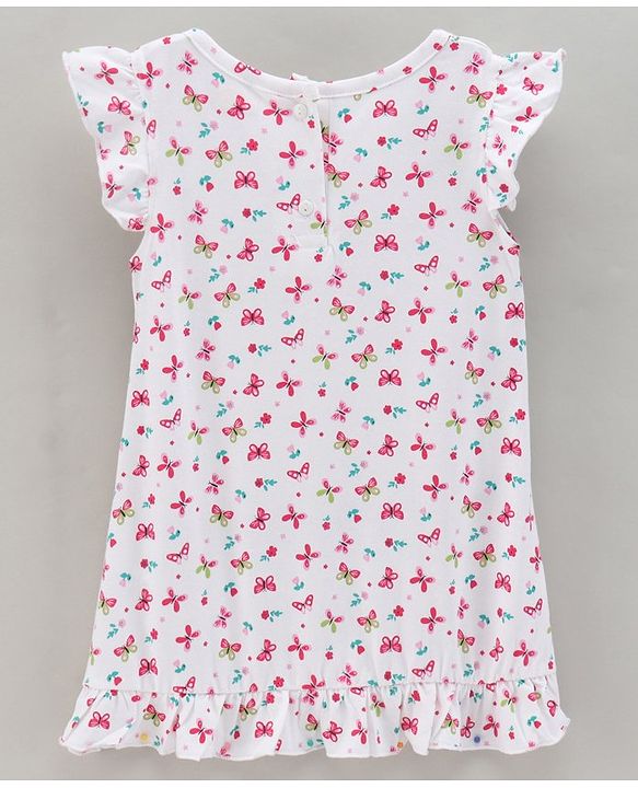 Babyhug Cap Sleeves Nighties Multiprint Pack of 2 - White Light Pink