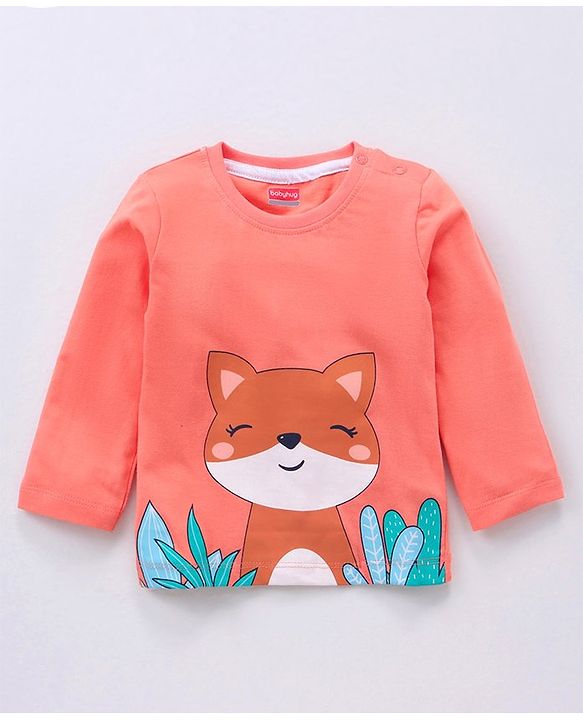 Babyhug Full Sleeves Night Suit Fox Print - Peach
