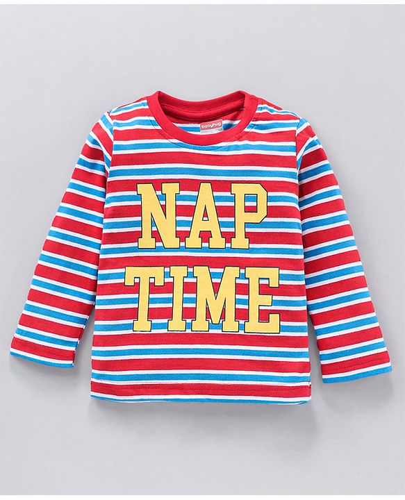 Babyhug Full Sleeves Stripe Night Suit Nap Time Print - Red Blue