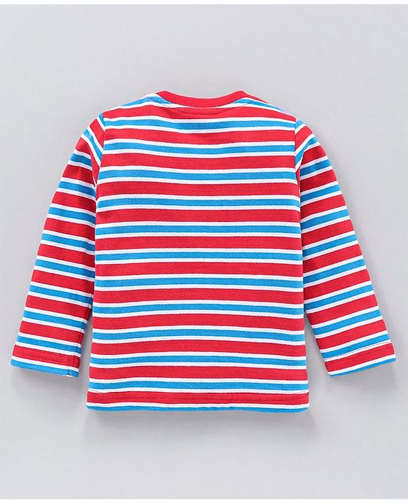 Babyhug Full Sleeves Stripe Night Suit Nap Time Print - Red Blue