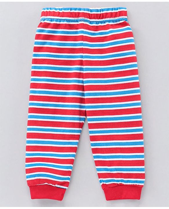 Babyhug Full Sleeves Stripe Night Suit Nap Time Print - Red Blue