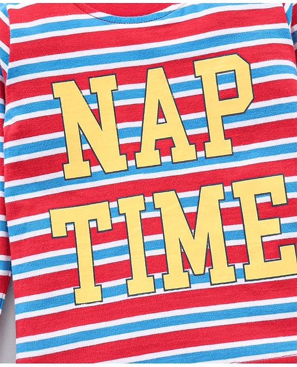 Babyhug Full Sleeves Stripe Night Suit Nap Time Print - Red Blue