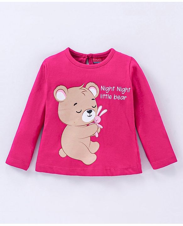 Babyhug 100% Cotton Full Sleeves Night Suit Bear Print - Maroon