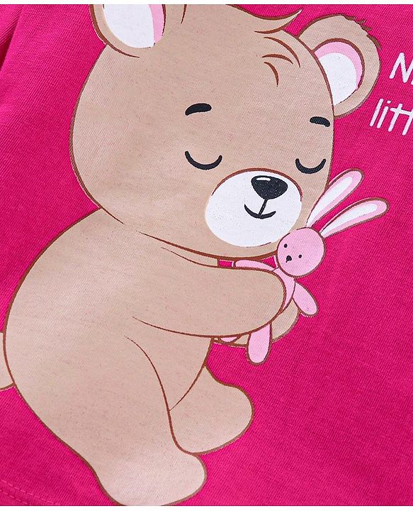 Babyhug 100% Cotton Full Sleeves Night Suit Bear Print - Maroon