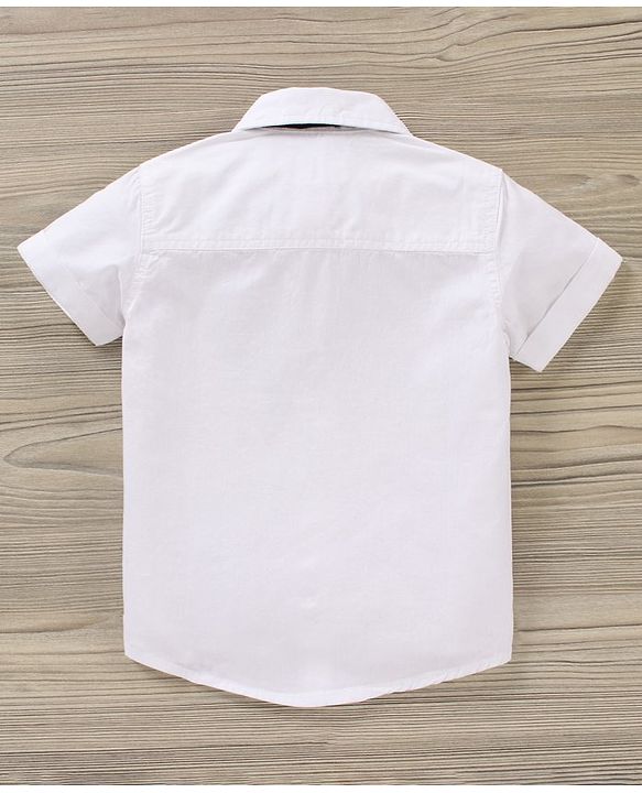 Babyhug Half Sleeves Cotton Solid Shirt with Bow - White