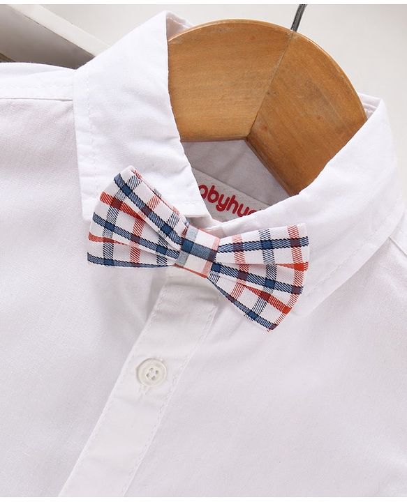 Babyhug Half Sleeves Cotton Solid Shirt with Bow - White