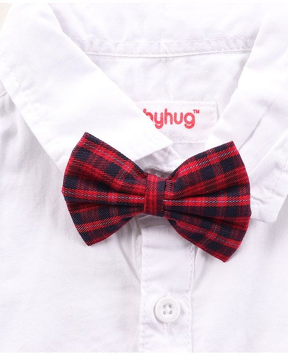 Babyhug Half Sleeves Cotton Solid Shirt with Bow - White