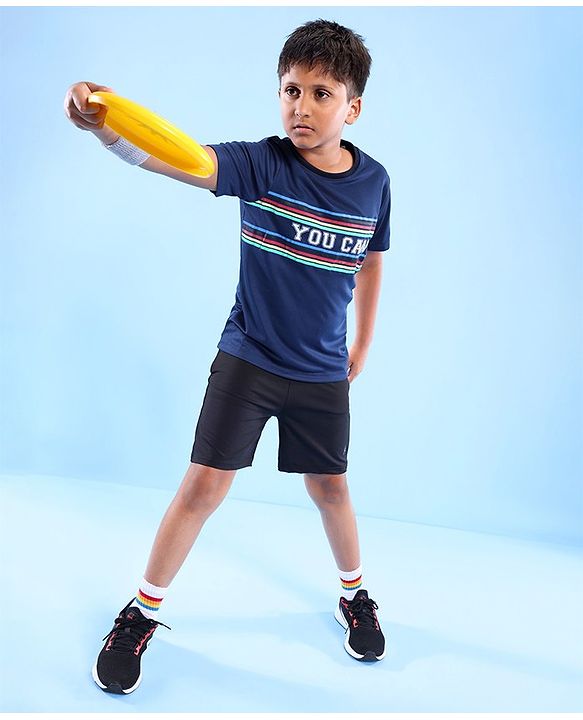Pine Active Half Sleeves T-Shirt Text Print - Navy Blue
