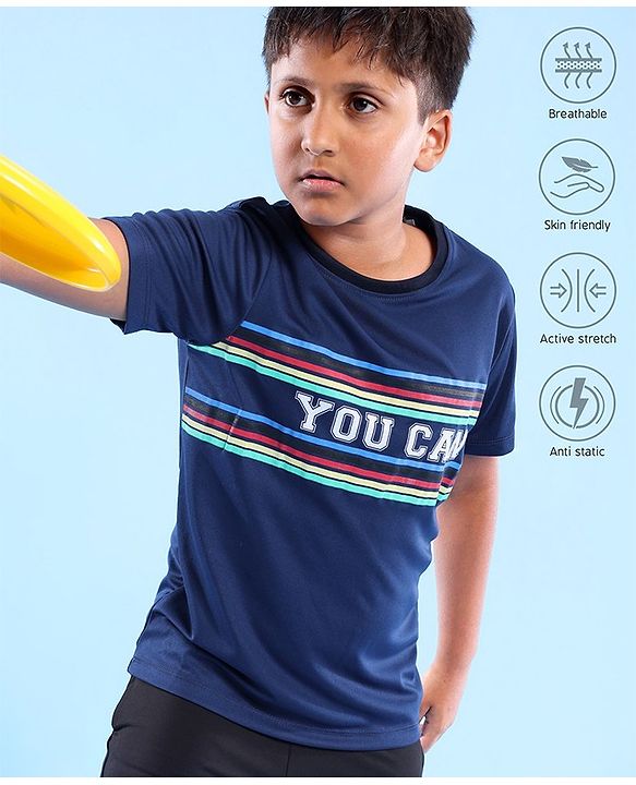Pine Active Half Sleeves T-Shirt Text Print - Navy Blue