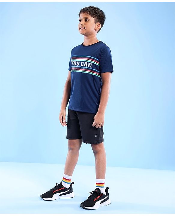 Pine Active Half Sleeves T-Shirt Text Print - Navy Blue