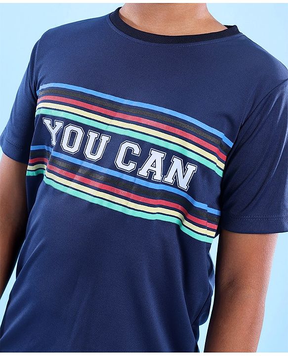 Pine Active Half Sleeves T-Shirt Text Print - Navy Blue