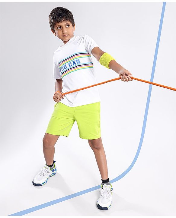 Pine Active Half Sleeves Striped and Text Print T-shirt - White