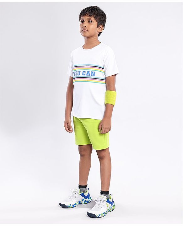 Pine Active Half Sleeves Striped and Text Print T-shirt - White