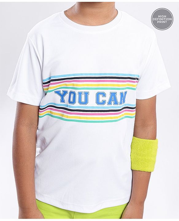 Pine Active Half Sleeves Striped and Text Print T-shirt - White