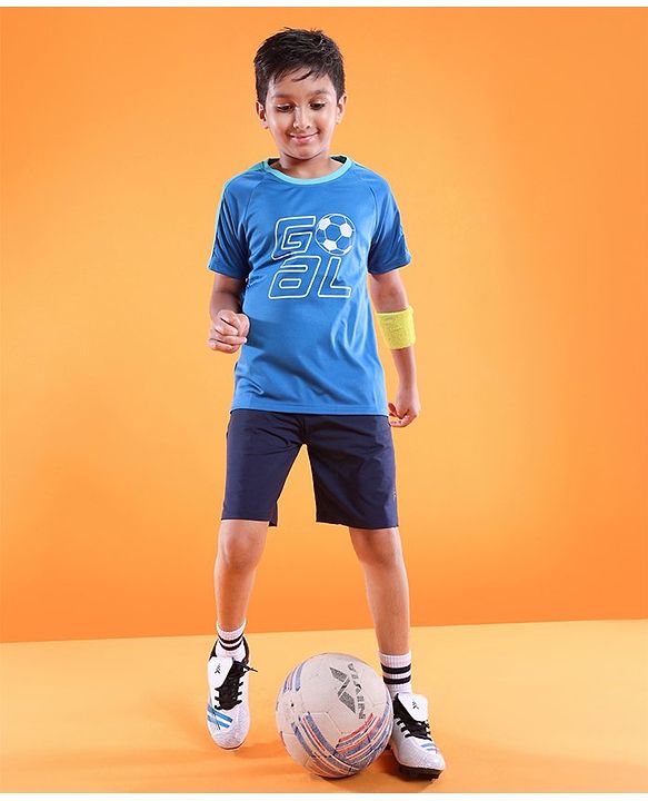 Pine Active Skin Friendly & Breathable Half Sleeves T-Shirt Text Printed - Blue