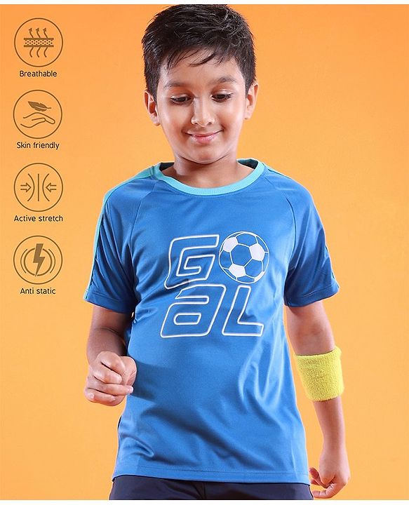 Pine Active Skin Friendly & Breathable Half Sleeves T-Shirt Text Printed - Blue