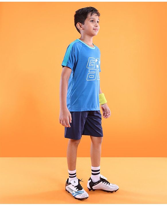 Pine Active Skin Friendly & Breathable Half Sleeves T-Shirt Text Printed - Blue