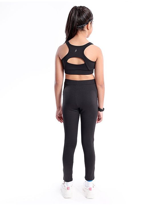 Pine Active Sleeveless Solid High Stretch Sports Bra & Leggings - Black