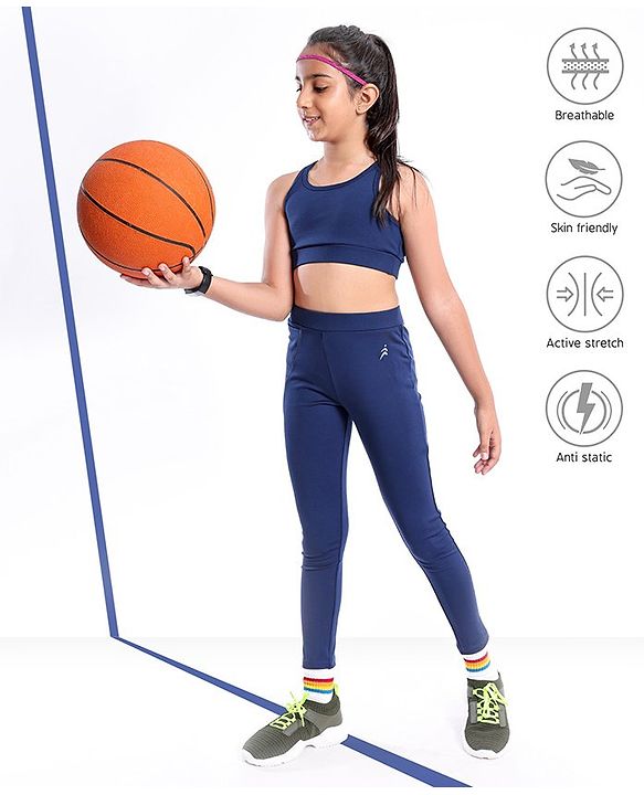 Pine Active Sleeveless Solid High Stretch Sports Bra & Leggings - Blue