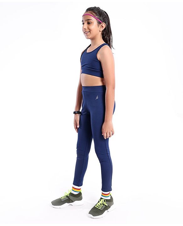 Pine Active Sleeveless Solid High Stretch Sports Bra & Leggings - Blue