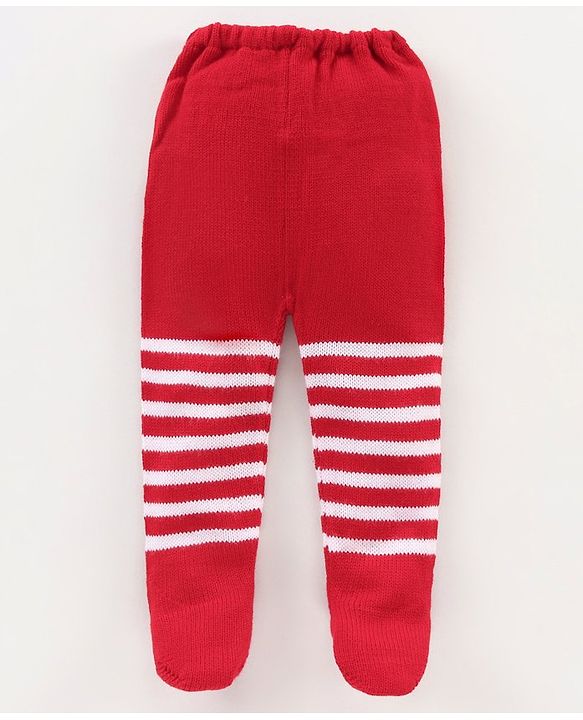 Babyhug Footed Knit Striped Leggings- Red
