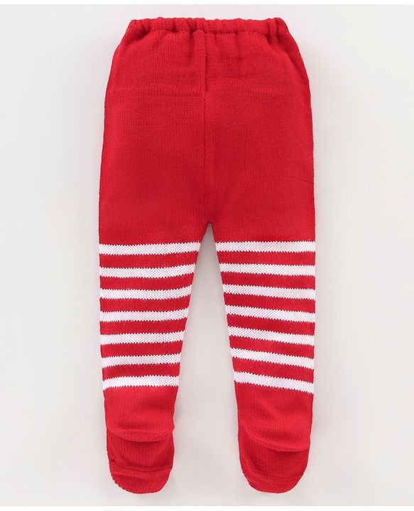Babyhug Footed Knit Striped Leggings- Red