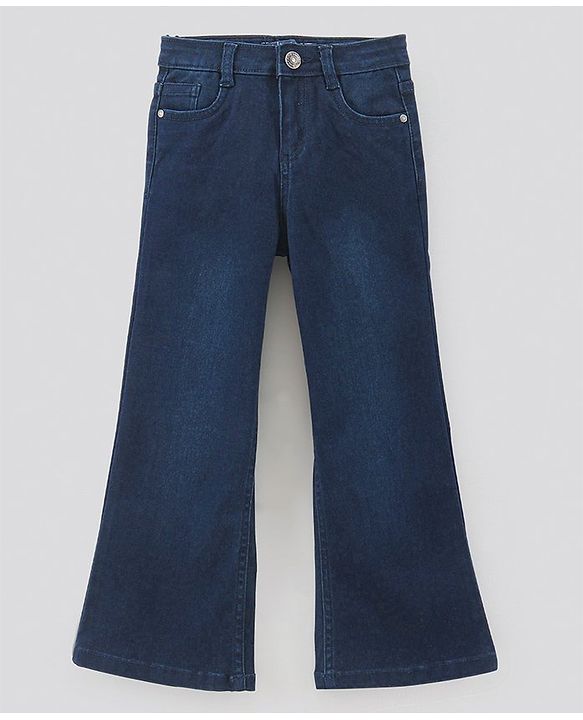 Pine Kids Cotton Full Length Stretchable Jeans with Flared Style Washed - Dark Blue