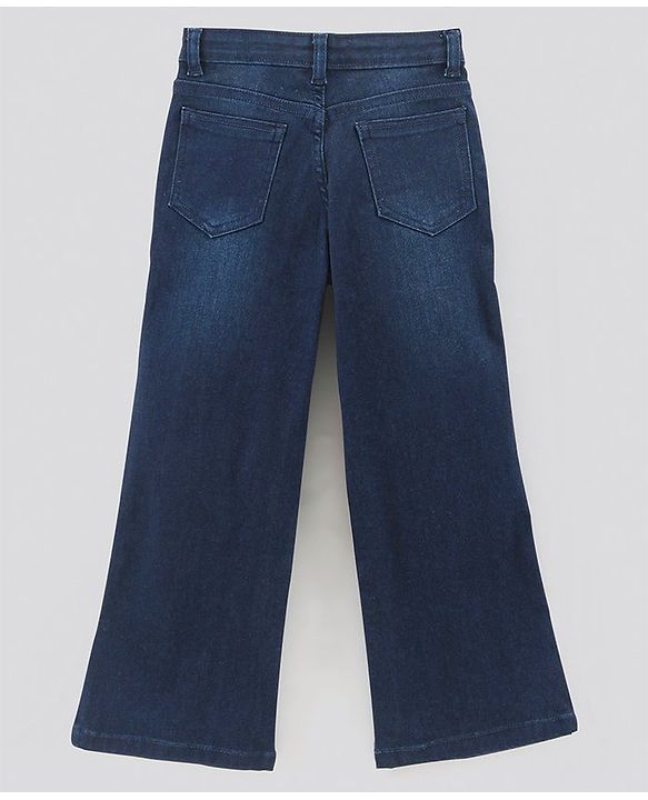 Pine Kids Cotton Full Length Stretchable Jeans with Flared Style Washed - Dark Blue