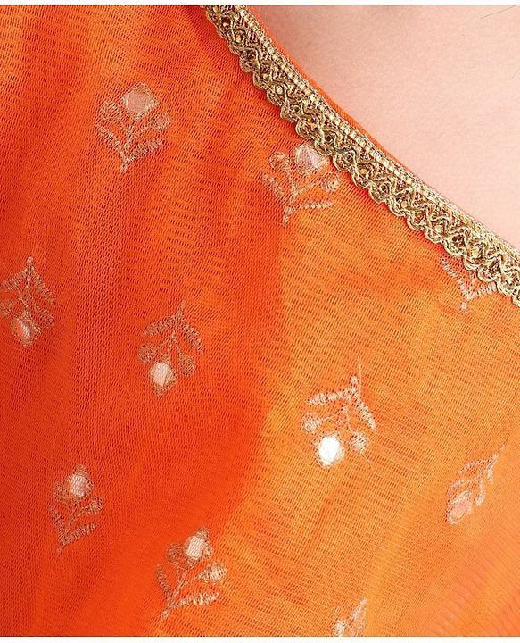 Babyhug Woven Sleeveless Embroidery Choli With Floral Printed Lehenga And Dupatta - Orange