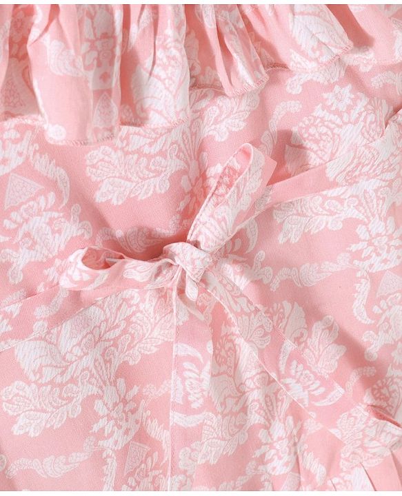 Babhyhug Cotton Woven Sleeveless Floral Printed Ethnic Dress - Pink
