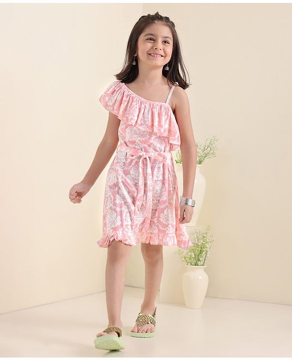 Babhyhug Cotton Woven Sleeveless Floral Printed Ethnic Dress - Pink