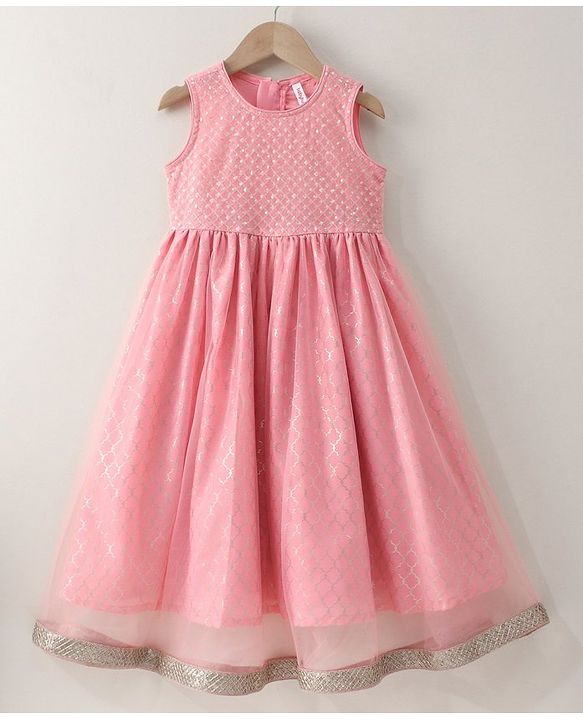 Babyhug Sleeveless Printed Ethnic Dress- Pink