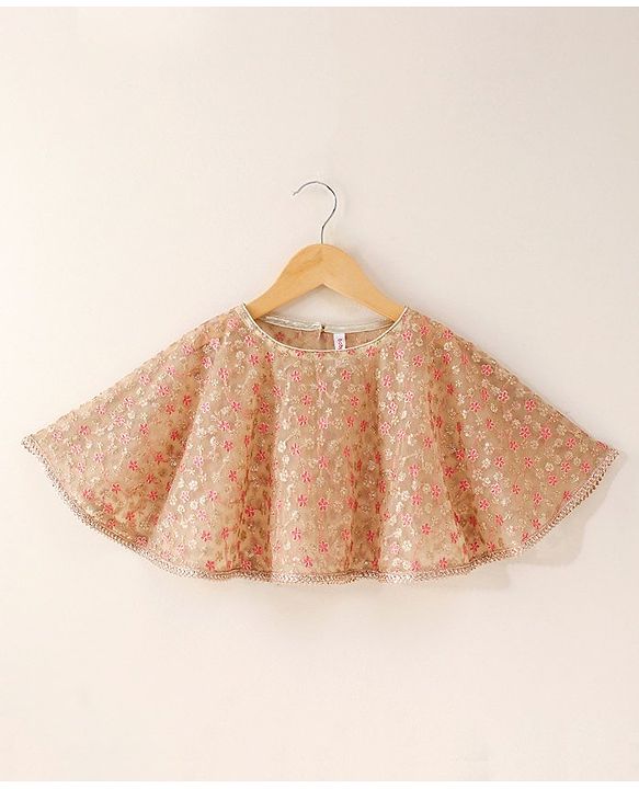 Babyhug Sleeveless Solid Color Dress With Embroidered Poncho - Beige Pink