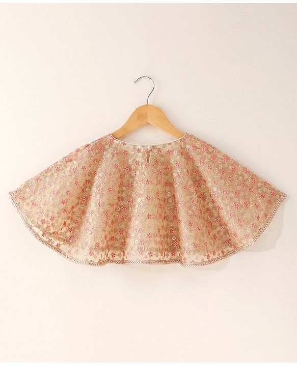 Babyhug Sleeveless Solid Color Dress With Embroidered Poncho - Beige Pink