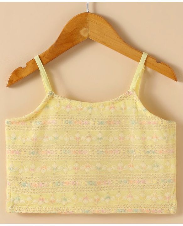 Babyhug Singlet Sleeves Woven Choli & Lehenga With Dupatta Floral Embroidery - Yellow