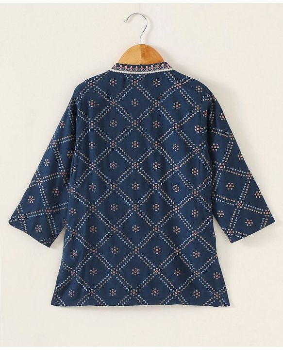 Babyhug Cotton Woven Full Sleeves Kurta & Pajama Set Ethnic Print - Indigo