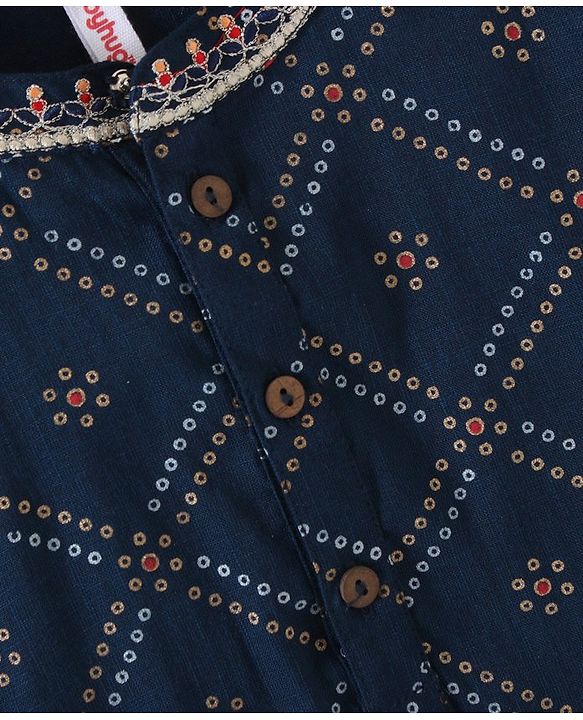 Babyhug Cotton Woven Full Sleeves Kurta & Pajama Set Ethnic Print - Indigo