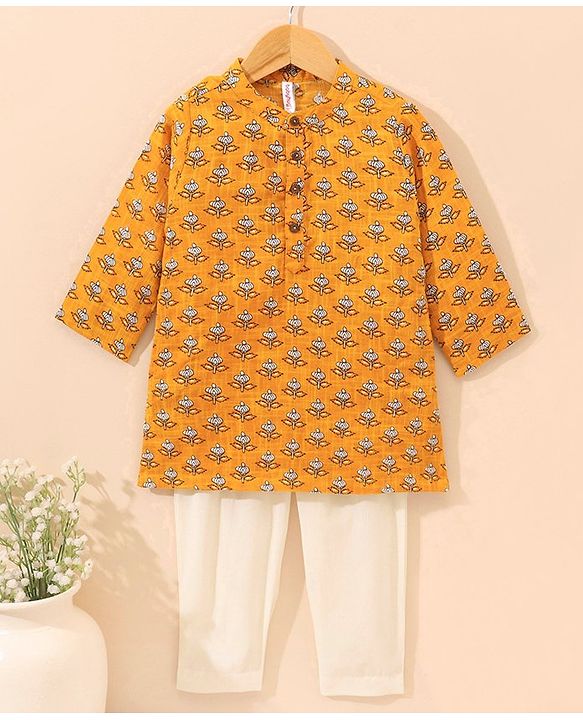 Babyhug Full Sleeves Kurta & Pyjama Set Printed- Yellow
