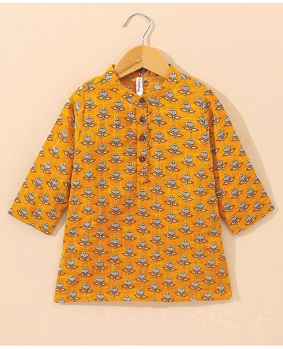 Babyhug Full Sleeves Kurta & Pyjama Set Printed- Yellow